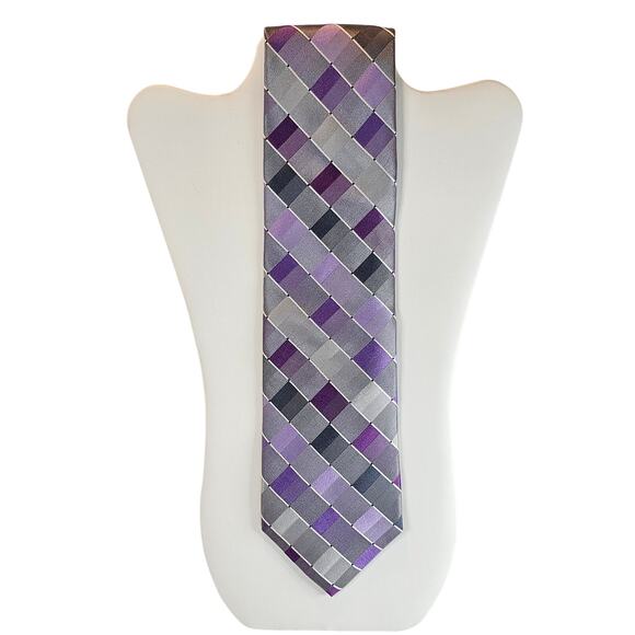 Mens Tie Purple Gray Geometric Silk 59" Classic 3.75"  Kenneth Cole Reaction - Picture 4 of 11